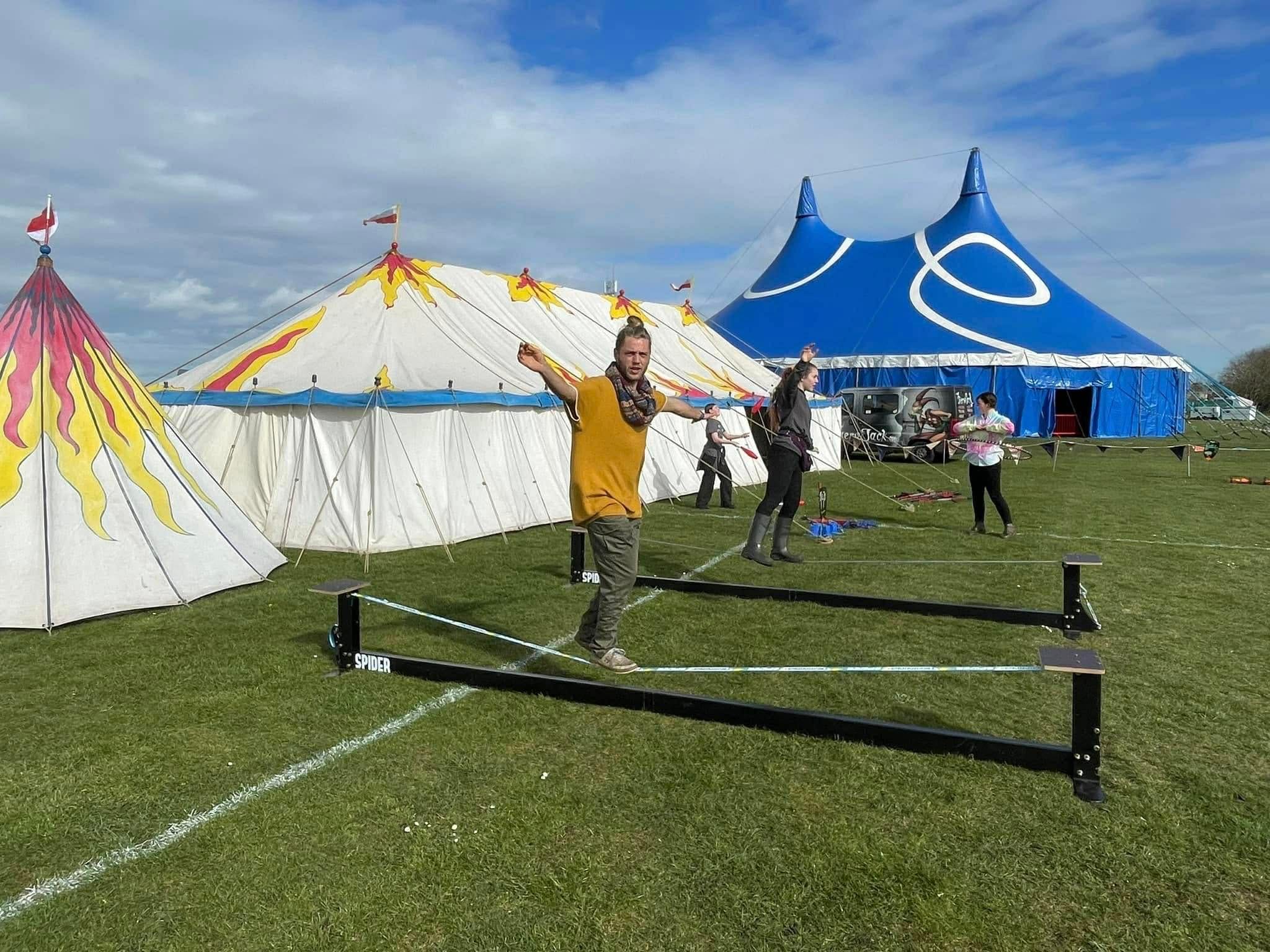 tightropes outside the Fiery Jack tents